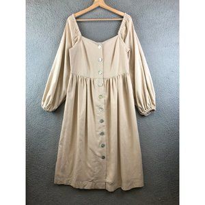 Lichi women 100% linen button up Midi dress size M